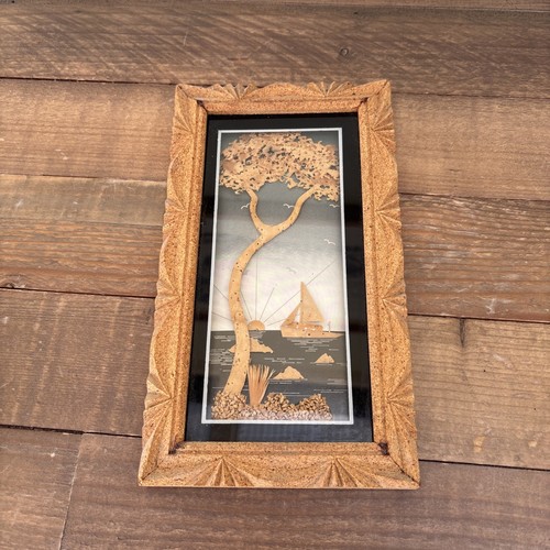 Vintage carved cork picture - cork,