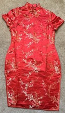 Vintage Chinese Cheongsam Dress Women Small Red Floral QiPao Slit Costume