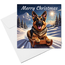 German Shepherd Dog on Sled Christmas Card  (15cm x 15cm) With Envelope