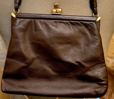Vintage Jane Shilton , SOFT, BROWN LEATHER PURSE FRAME SHOULDER BAG , Small