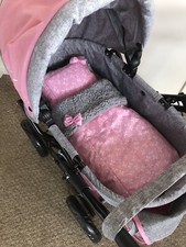 Dolls Pram Bedding Set. 2 Colours .  Handmade. New.