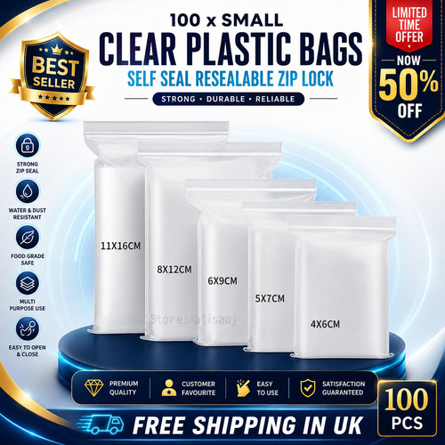 100 small clear plastic bags - 100, x