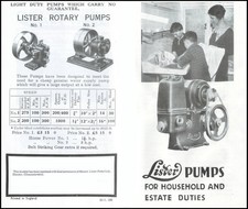 Lister Pumps For Household & Estate Duties Book, Lister Water Pump Sales Booklet