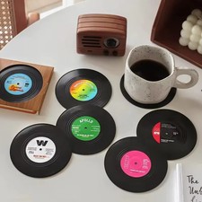 Retro Vinyl Record Coasters Pack of 6 Music Lovers Gift UK Decor Novelty Funny