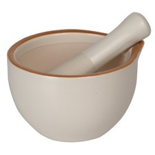 Pestle & Mortar Set Spice Herb & Crusher Off-White Mini Home Grinder Stoneware