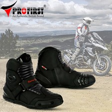 Men Motorbike Leather Boots Waterproof Motorcycle Racing Shoes CE Armoured Black
