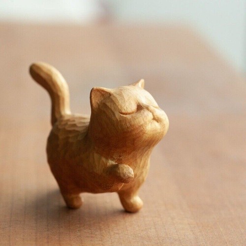 Hand carved wooden cat statue - wooden,