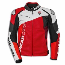 Ducati Corse C6 White and Red Men's Motorbike Racing Leather Jacket