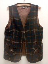 Vintage Size 18 Pure New Wool Plaid Lined Waistcoat Vest Chisholm Hunting Tartan