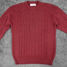 Pringle Of Scotland Wool Chunky Cable Knit Jumper Size XL Red Winter Warm Crew