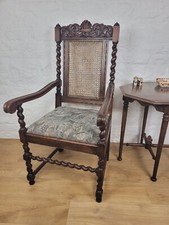 Victorian Armchair Barley Twist Carved Oak Antique Upholstered Postage Available