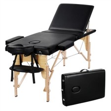 Massage Bed Portable Beauty Table Salon Couch Bed Wooden Legs 3 Sections Black