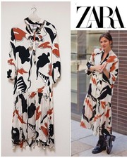 Zara Bow Tie Patterned Long Flare Dress Ribbon M Japan