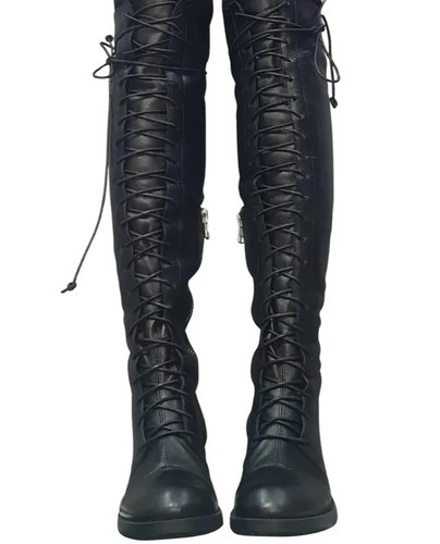Handmade black leather - leather, thigh