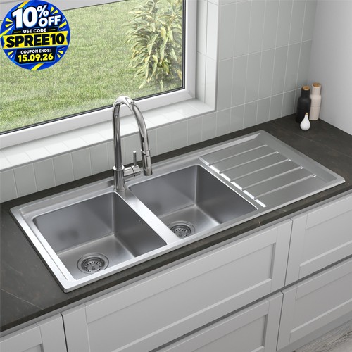 Stainless steel double bowl - steel,