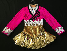 U8-U10 Irish Dance Solo Dress Brilliant Cerise Pink and Gold by Celtic Star