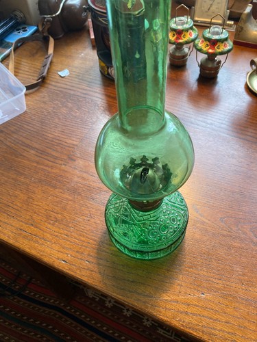 Vintage green glass oil - ,