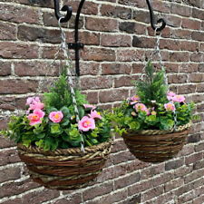 Set of 2 x Artificial Topiary Azalea Garden Flower Hanging Baskets (25cm) 