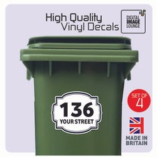4 x WHEELIE BIN NUMBERS CUSTOM HOUSE & ROAD STREET NAME STICKERS A6 / A5 PRINTED