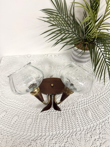 Vintage wooden brass light - wooden, 2-light