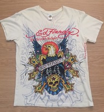 Twice Worn Men's Vintage Ed Hardy Eagle Skull T-Shirt. Cream. Medium. RRP £180