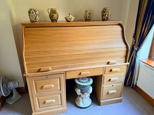 Solid oak roll top desk - solid, with