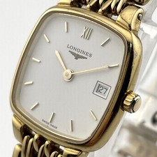 Longines Flagship Square Quartz Watch Gold White Date L5.133.2 Ladies