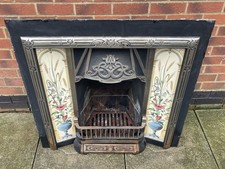 Antique Vintage Cast Iron Victorian Tiled Fireplace Surround Wheat Vase Toulouse
