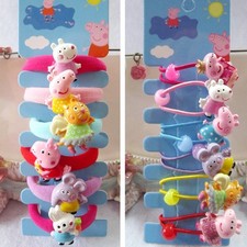 6 Pcs Cute Peppa Pig Girl Kid Elastic Hair Bobble Band Bow Clip Tie Accessories