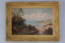 19C Daniel Sherrin Signed Isle of Wight Coast Freshwater U.K. Oil Painting