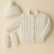 Baby Knitting Pattern Jacket Cardigan & Hat 16-26" Double Knitting DK White