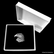 Falcon Head Silver Pewter Pin Brooch in Gift Box UK Made - Falconry Bird of Prey