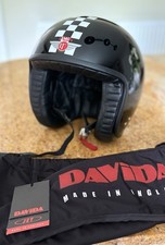 Rare Davida Jet TT Open Face Classic Motorcycle Helmet Size M Black White Check