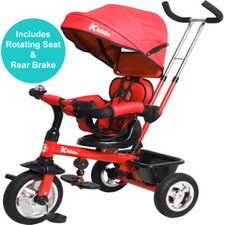 Kiddo Baby Kids 4in1 Tricycle Bike Ride on Trike Stroller 3 Wheels Canopy Red