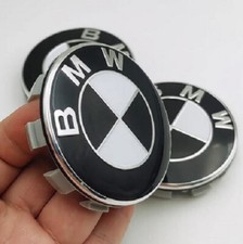 Set of 4 x BMW Centre 68mm Caps (Black/White)  1/3/5/6/7 Series