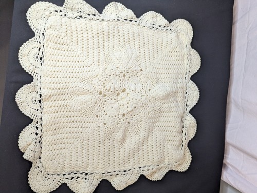 Cream crochet throw - cream,