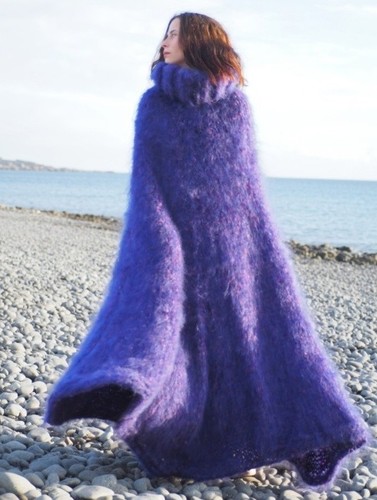 Purple mohair long - long, poncho