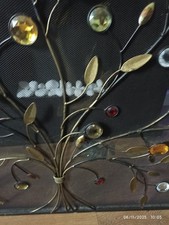 Antique Mirrored Fire Screen Fireguard Gold Brass Metal Surround Painted Floral