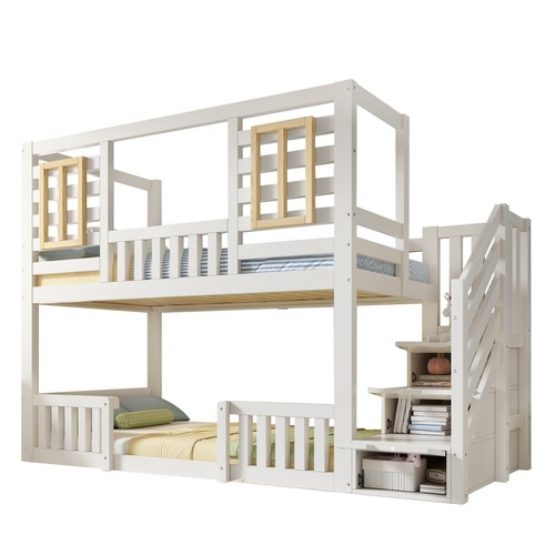 White solid wood kids bunk - solid, bed