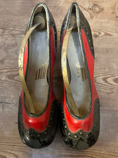 70’s Red & Black Mary- Jane, Brogue Block Heel Vintage Shoes. Miss. Approx UK4.