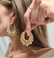 9ct Gold Filled Gypsy Style Creole Hoops, Chunky 50mm Large Spike Hoop Earrings