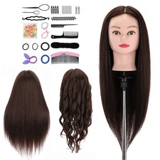 100% Real Hair Training Head Mannequin Cosmetology Doll Hairdresser Free Clamp