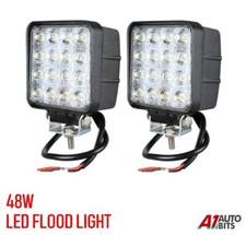 2x 48w Square 16 Led 12v / 24v Led Work Lights Flood Beam Lamps 4wd Suv Atv HQ
