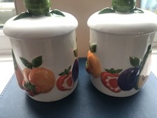 Vintage Rayware  Country  Kitchen Fruit Design Storage Jars X 2