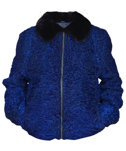 Blue astrakhan fur bomber - blue,