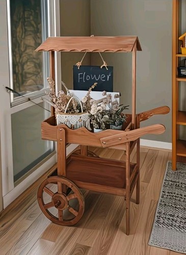 Brown wooden plant - wooden, trolley