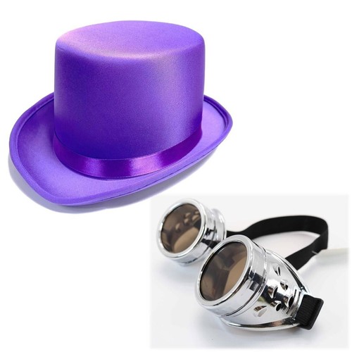 Purple satin top hat silver - hat,