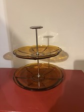 Vintage Amber Glass Two Tiered