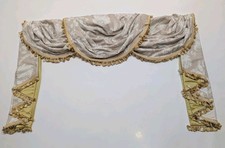 Curtain Pelmet Swags Tails gold trim  Brunschwig & Fils Upton Damask Savoy Hotel