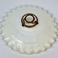 Vintage French White Glass Light Shade with Clear Pie Crust Edge & Brass Gallery